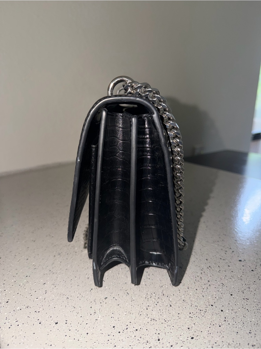 Saint Laurent Black Croc-Embossed Shoulder Bag with Silver YSL Hardware - Picture 8 of 9